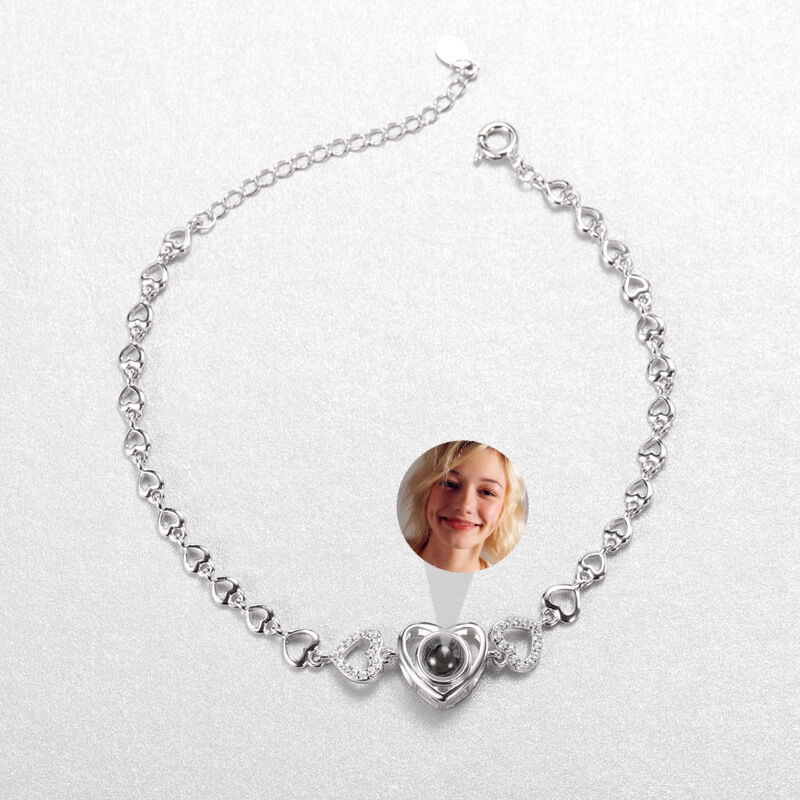 Sterling Silver Personalized Heart Photo Projection Bracelet Gift for Her