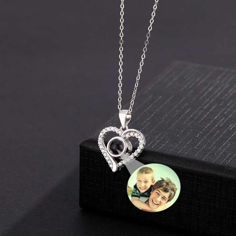 Sterling Silver Personalized Heart Projection Necklace with Diamonds for Women