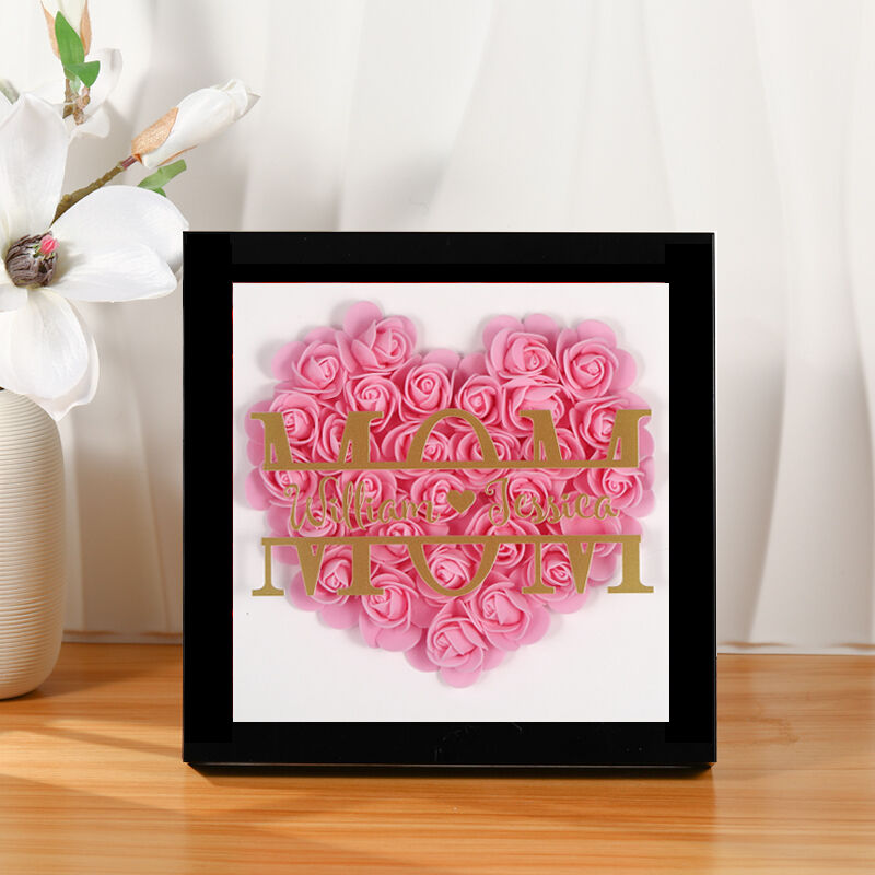 Personalized Dried Flower Shadow Box with Engraved Name Gift for Valentine's Day