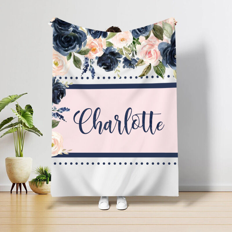 Personalized Name Blanket with Color Flowers Pattern Elegant Present