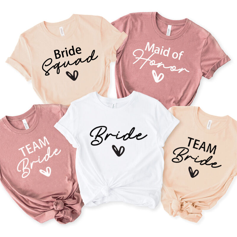 Personalisiertes T-Shirt Team Braut Shirt mit Herz Design Fun Geschenk für Brautparty/Hochzeit