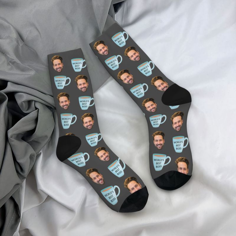 Calzini con faccia personalizzata con aggiunta di foto per un regalo divertente per il capo