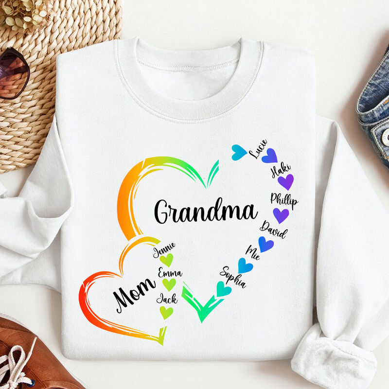 Sweatshirt personnalisé Grand-mère et Maman Connected By Love Heart Design Cadeau unique pour la fête des mères