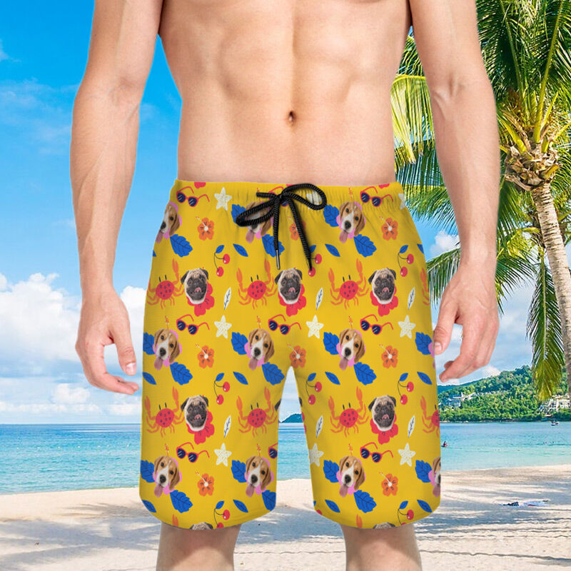 Personalized Picture Men's Beach Shorts with Crabs Pattern Stylish Gift for Friend