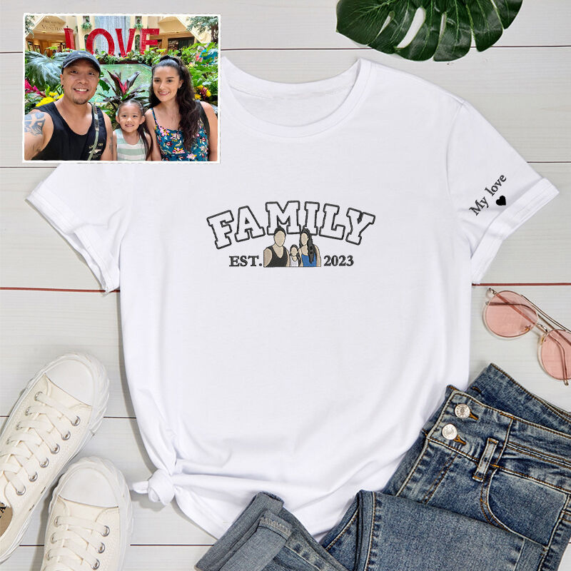 Personalized T-shirt Embroidery Custom Family Photo Logo Design Perfect Warm Gift for Family