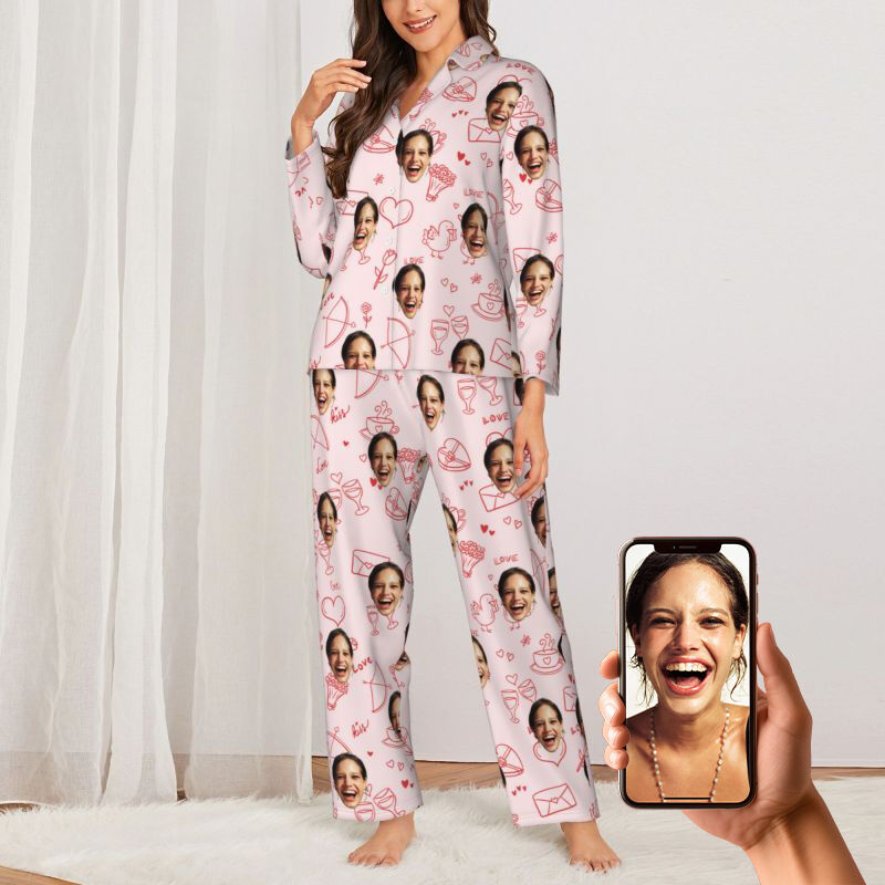 Personalized Pajamas Custom Photo Simple Cute Little Pattern Design Adorable Gift for Her