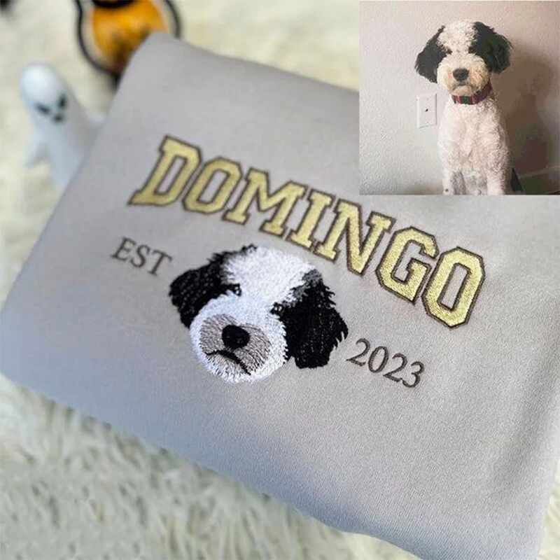 Personalized Sweatshirt Embroidery Custom Pet Head Photo with Side Slit Bow Design Attractive Gift for Pet Lovers