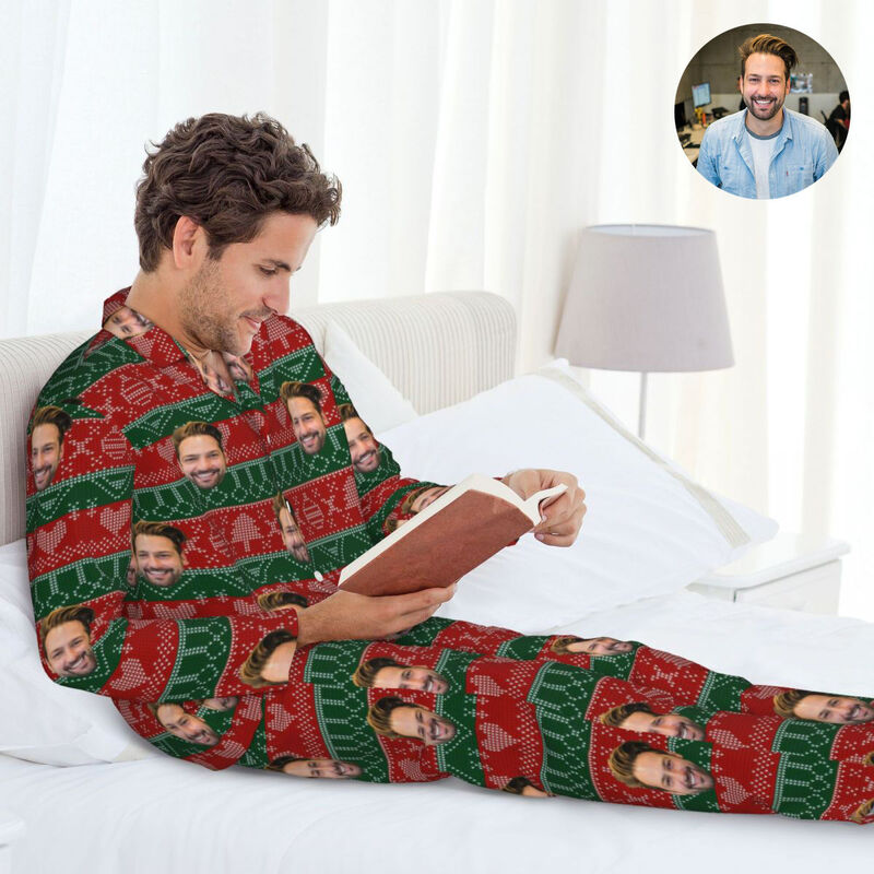 Personalized Pajamas Custom Photo Red and Green Christmas Style Element Design Great Gift for Family