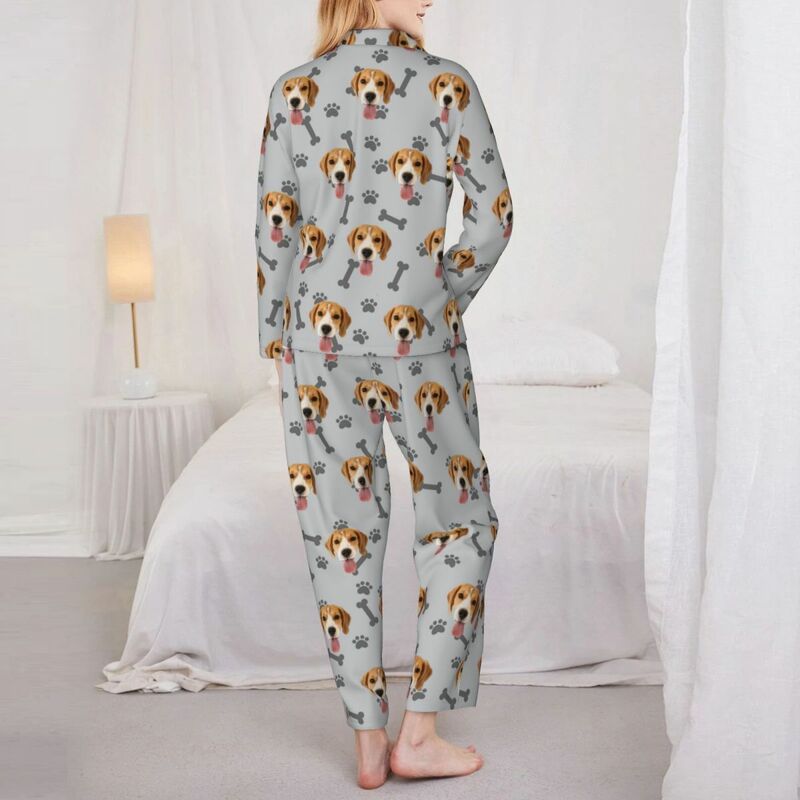 Personalized Pajamas Custom Pet Photo Bones and Paw Prints Pattern Design Attractive Gift for Pet Lovers