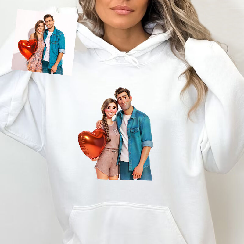Personalized Hoodie Custom Couple Photo Cartoon Style Design Romantic Gift for Valentine's Day