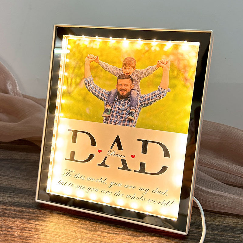 Personalized Picture Mirror Lamp with Red Heart Pattern Cute Gift for Father's Day