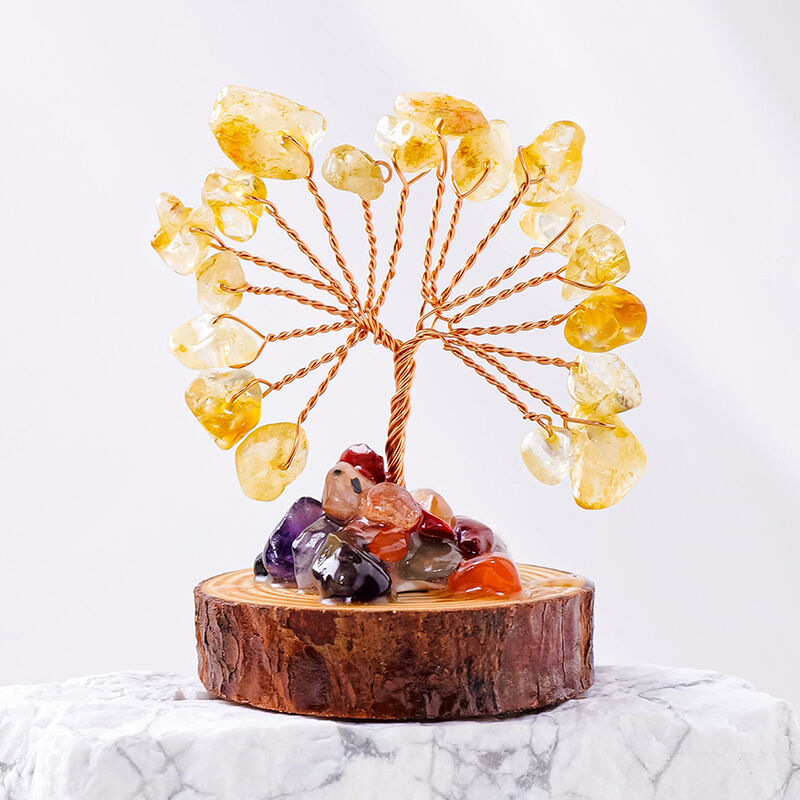 Raw Stone Crystal Tree Natural Crystal Fortune Tree Handmade Copper Wire Tree of Life