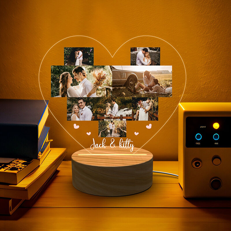 Personalized Picture Night Light Heart Shaped Pattern Romantic Gift for Valentine's Day