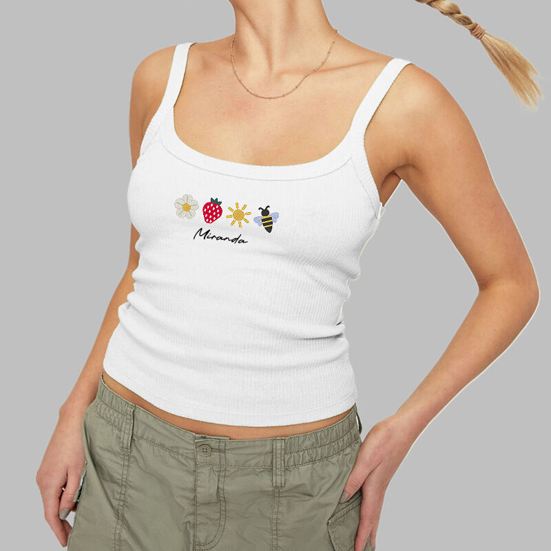 Personalized Tank Top Embroidered Camisole Flower Strawberry Sun Bee Design Cute Gift for Her