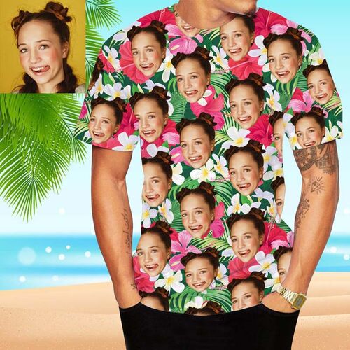 Personalized Hawaiian T-Shirt With Flowers And Leaves