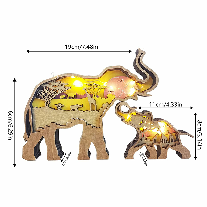 3D 木彫り 装飾 LED ライト 象 インテリア