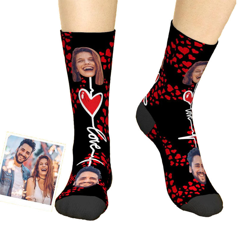"Love" Custom Face Picture Socks Printed with Heart for Couple