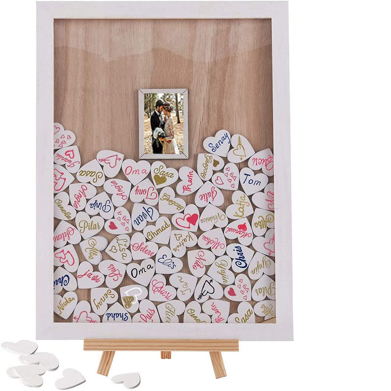 Personalisiertes Gästebuch aus Holz, quadratisch, alternativ, Hochzeitsgeschenk mit Einlegerahmen