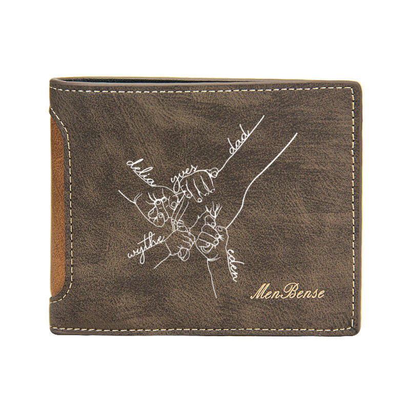 Personalized Simple Men's Wallet Customized Name Accompanied by Big and Small Hands