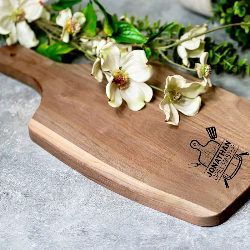 Personalized Name Charcuterie Board with Fork Pattern Interesting Gift for Him "Grill Master"