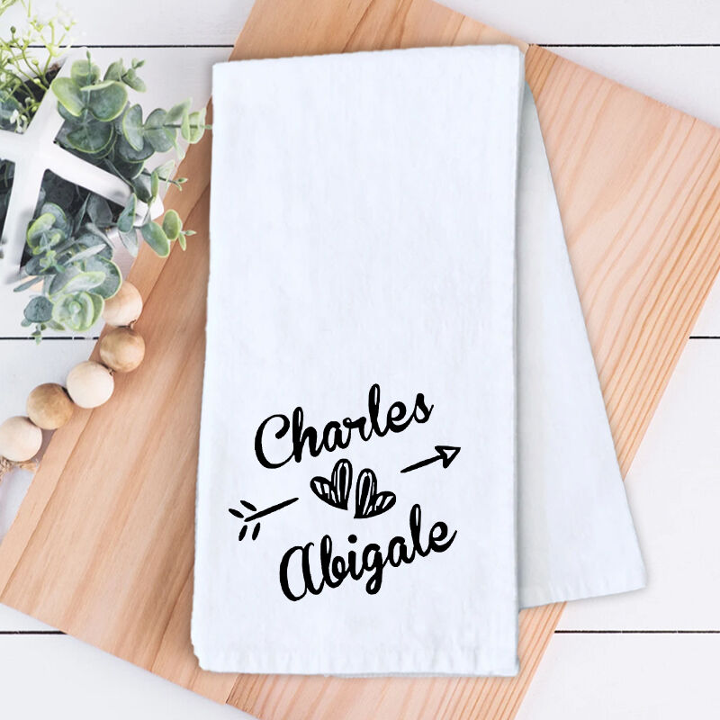 Personalized Towel with Custom Couple Name Heart Arrow Decoration Memorable Wedding Present