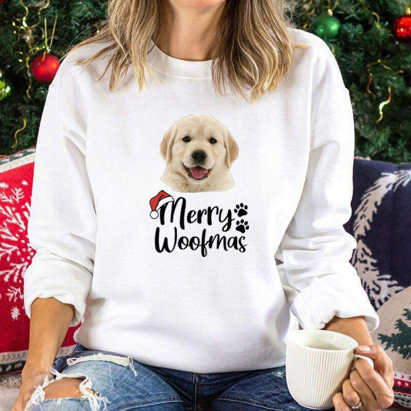 Personalized Sweatshirt Merry Woofmas with Custom Puppy Head Shot Christmas Gift for Pet Lovers