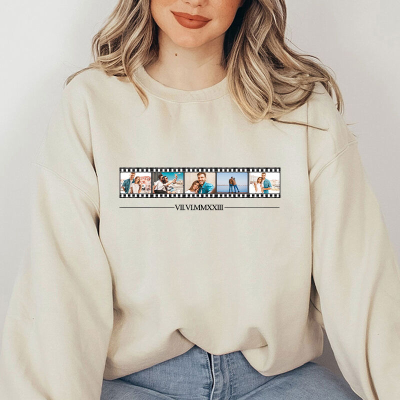 Personalized Sweatshirt Film Photos Design with Custom Roman Numeral Date for Lover's Anniversary