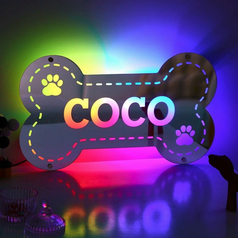 Personalized Led Bone Shape Mirror Light For Pet Lovers