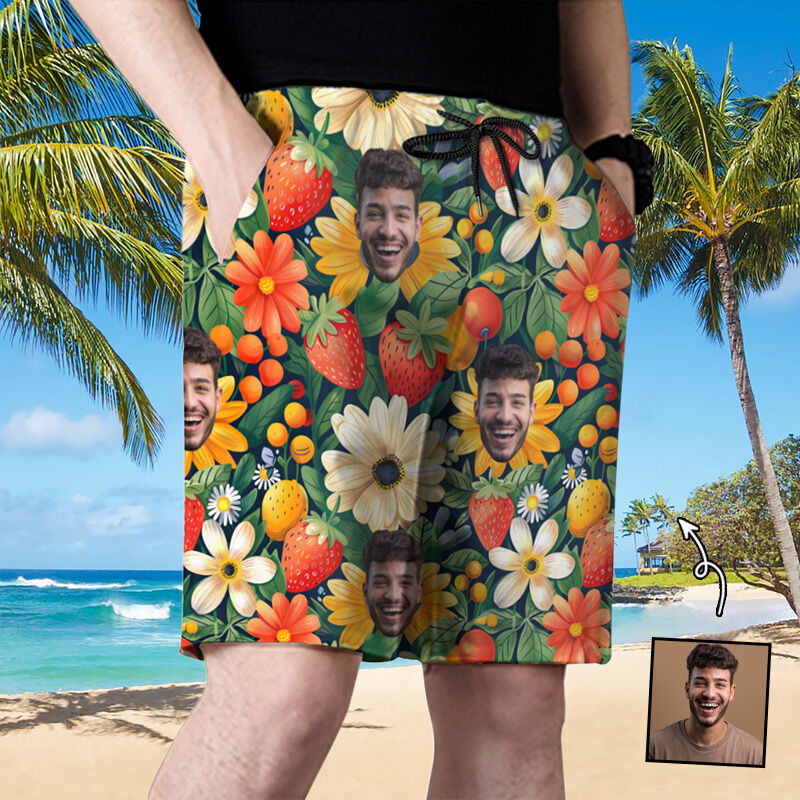 Personalized Picture Men's Beach Shorts with Strawberry Pattern Attractive Gift for  Friend