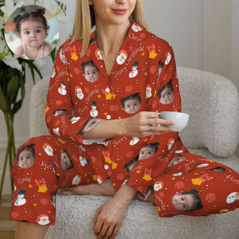 Pyjama personnalisé avec photo personnalisée Père Noël Bonhomme de neige Style rouge Design Adorable cadeau pour elle