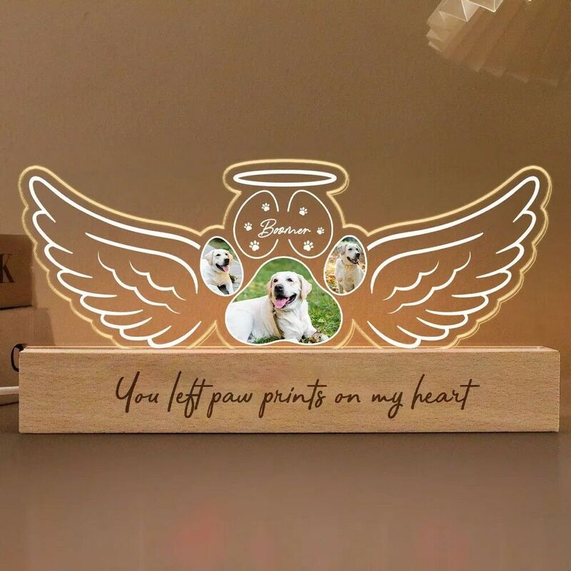 Personalized Led Light With Wings Shape Customized Picture Commemorative Gift For Dogs