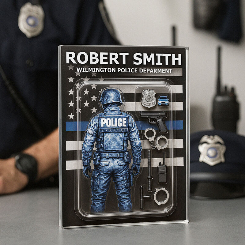 Plaque personnalisée en acrylique avec figure de police Cadeau pour la famille