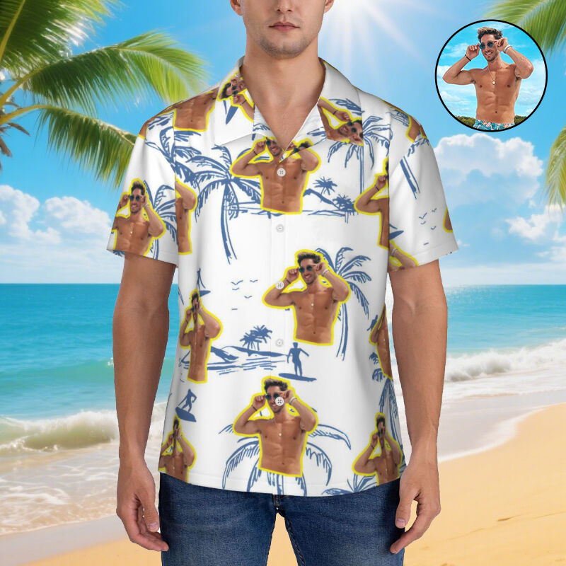Personalized Hawaiian Shirt with Coconut Tree Print for Men Holiday Look Gift for Husband