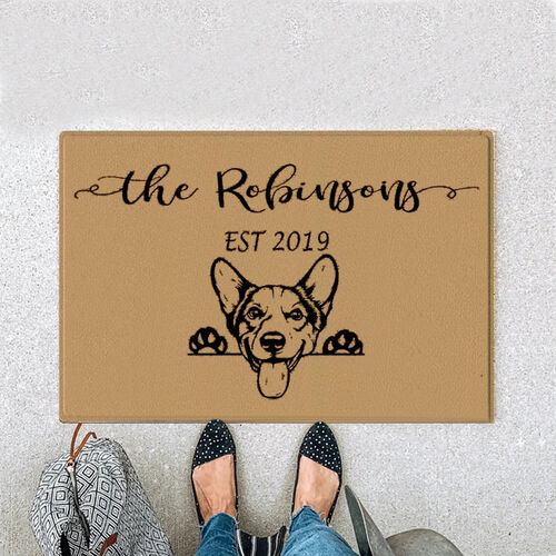 Personalized Corgi Dog Doormat with Lettering