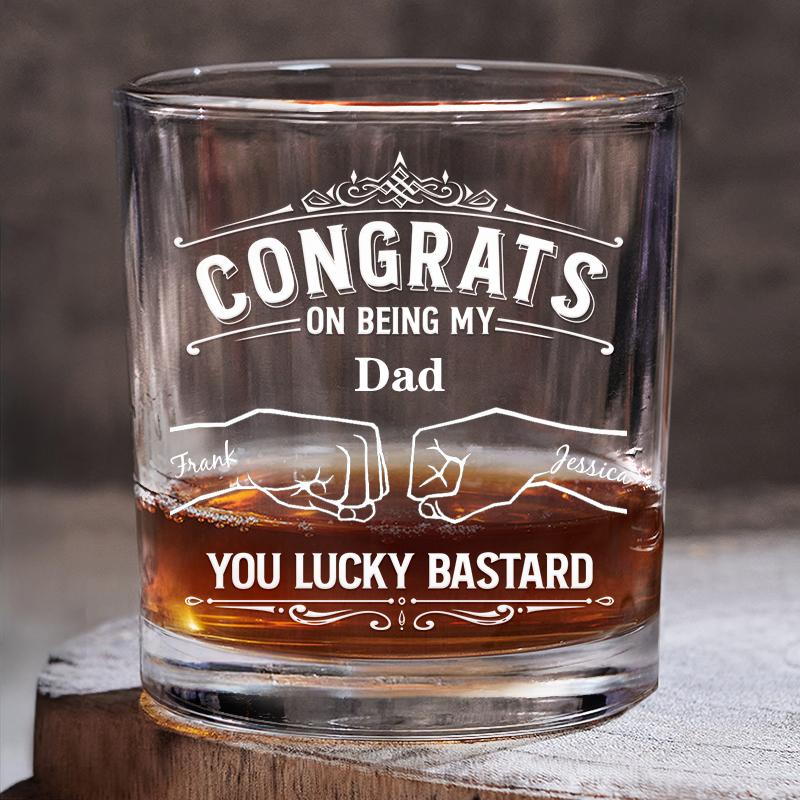 Personalized Name Whiskey Glass with Fist Bump Pattern Simple Gift for Daddy
