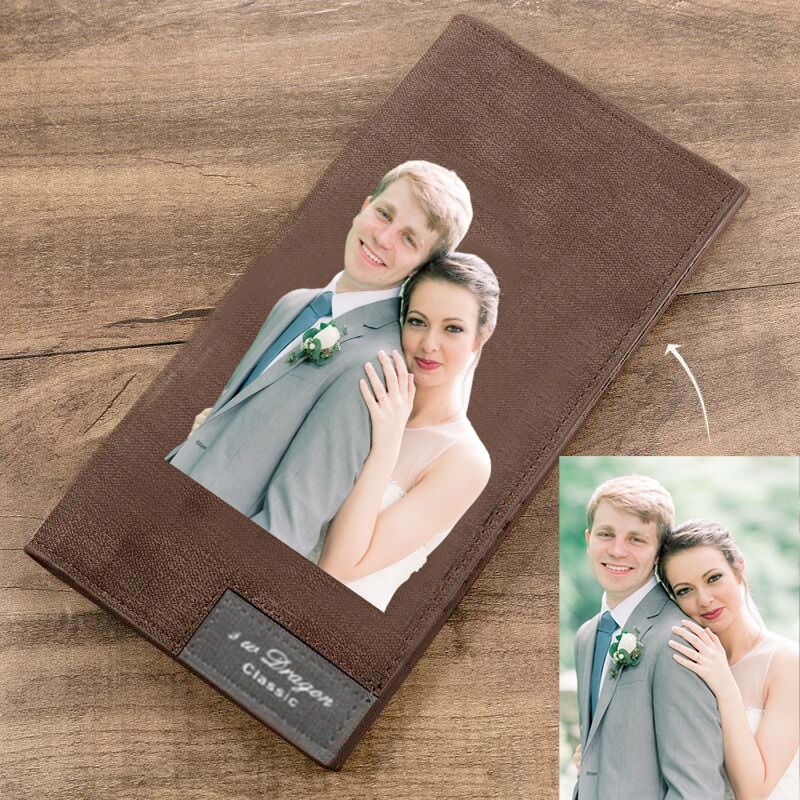 Long Wallet In Brown Leather With Personalized Color Printing Photo