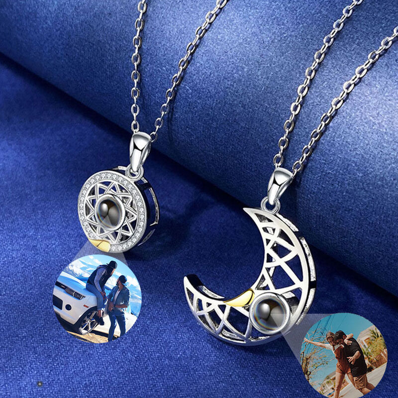 Sun & Moon Couple Custom Photo Projection Necklaces