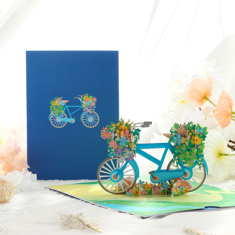 3D Bicycle And Beautiful Flower Pop Up Card Creative Gift