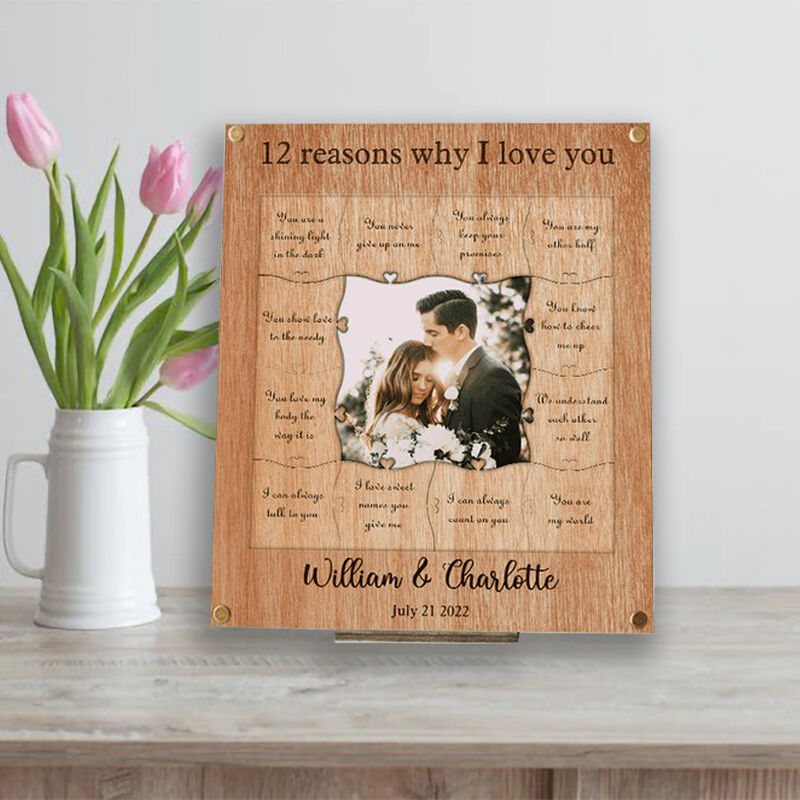 Personalized Puzzle Picture Frame 12 Reasons Why I Love You for Lover
