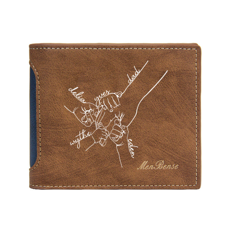 Personalized Simple Men's Wallet Customized Name Accompanied by Big and Small Hands