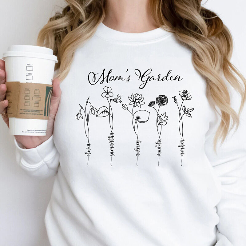 Personalized Sweatshirt Mom's Garden Beautiful Birth Flower Design with Custom Names Gift for Mother's Day