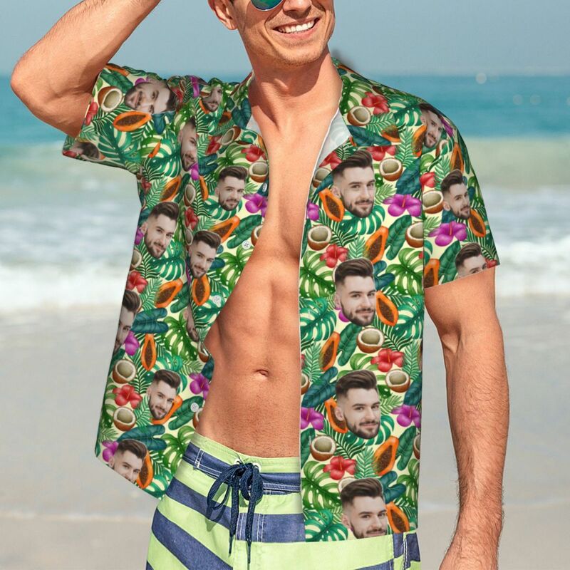 Camisa Hawaiana Personalizada Foto Más Vintage Palmeras para Hombre