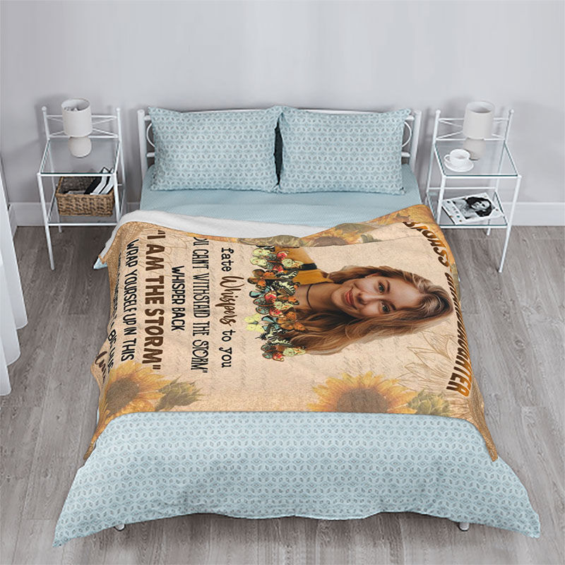 Personalized Picture Blanket with Sunflower Pattern Simple Gift for Granddaughter