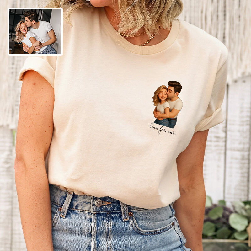 Personalized T-shirt Custom Couple Photo 3D Cartoon Style Design Perfect Gift for Lovers