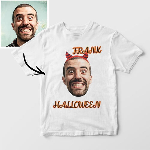 Custom Photo Name T Shirt With Devil Horns Halloween Gifts