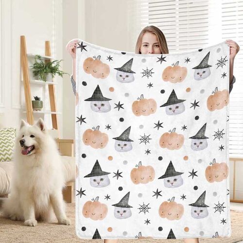 Custom Photo Blanket with Cute Ghost Personalized Halloween Gift For Pet Lover