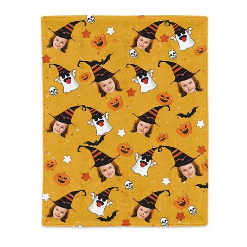 Custom Photo Blanket with Cute Ghost Personalized Halloween Gift For Family