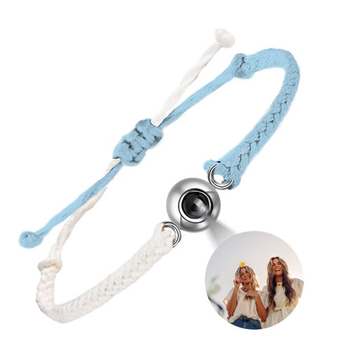 Bracelet de Projection Personnalisé Bleu et blanc Colorblock Photo pour Femme et Homme Cadeau