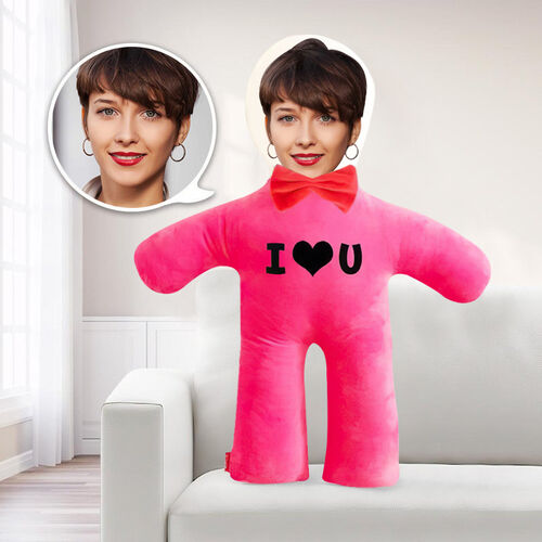 Almohada personalizada con foto de la cara en 3D en rosa de regalo único para novia