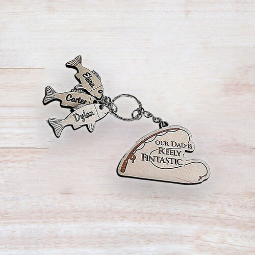 Personalised Name Keychain with Fishing Pattern Amazing Present for Dad